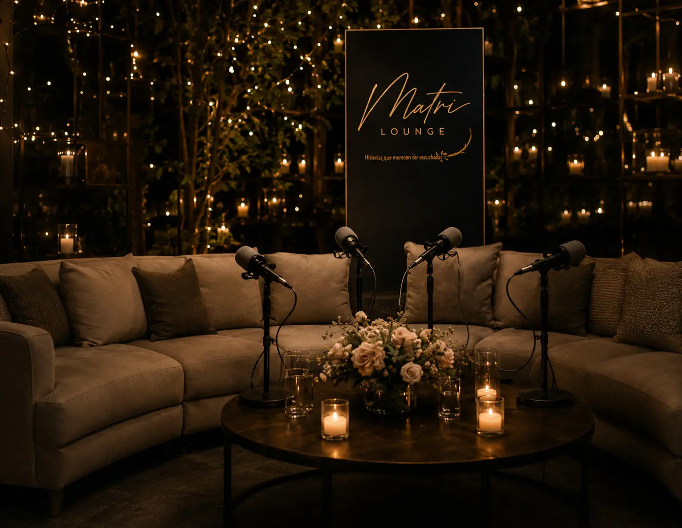 Matri Lounge — set de podcast ambientado para el matrimonio